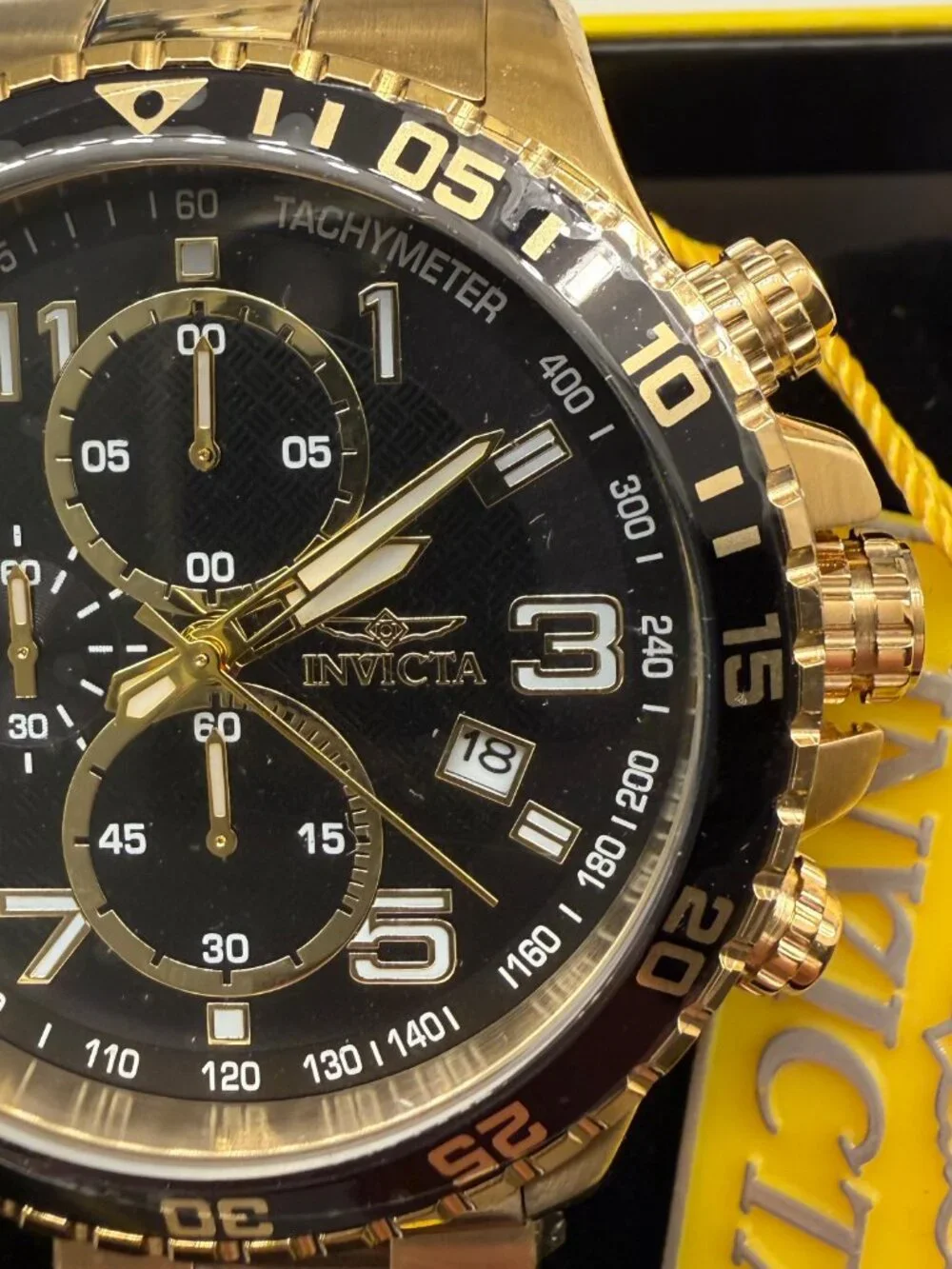 $299 Invicta Mens Specialty Mach Gala Gold Black 48mm Quartz Watch 69816 NIB